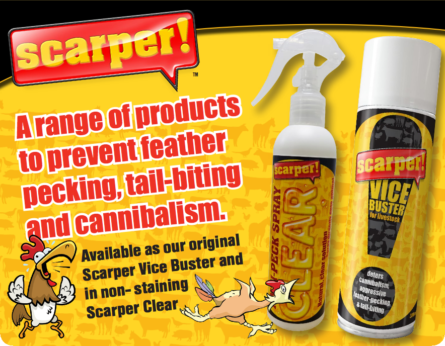 Scarper! a range of products to prevent feather pecking, tail-biting and cannibalism